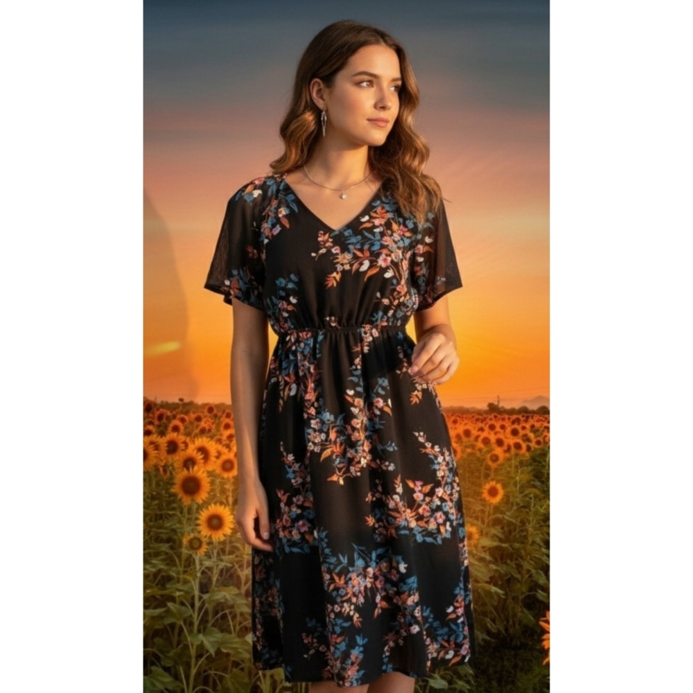 A.n.a V-Neck Floral Maxi Dress Black Size S